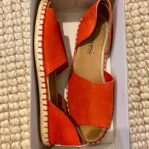 Red suede espadrille sandal flat